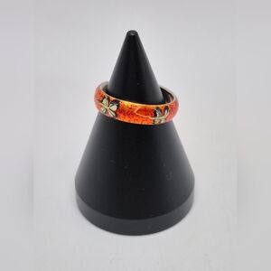Sterling Floral Orange Enamel TOE Ring.  Or Wear As A Ring. Gold Wash on 925